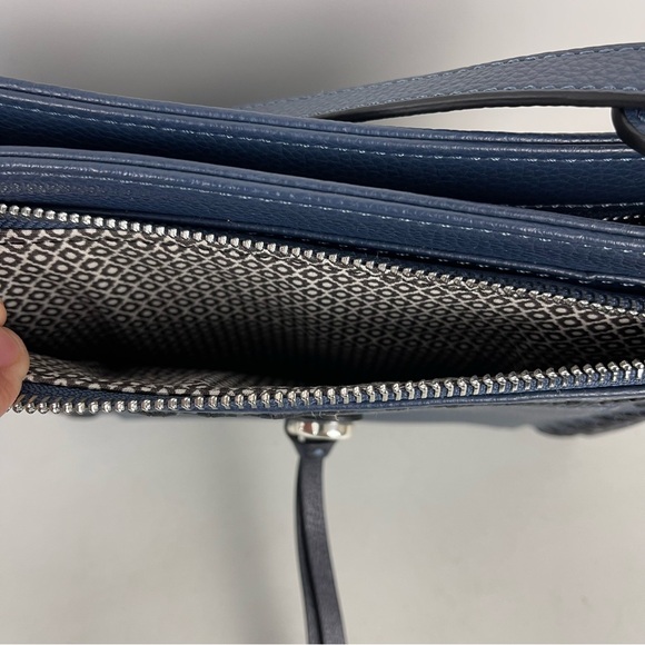 Brighton Interlok Blue Leather Crossbody Organizer Purse Silver Hardware Classic - Picture 6 of 14